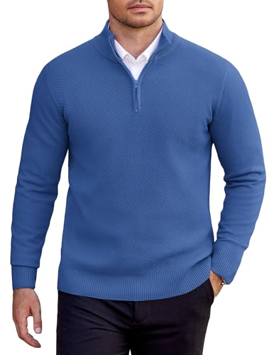 COOFANDY Pullover Herren 1/4 Zip Rollkragenpullover Einfarbig Troyer Strickpullover für Herren Feinstrick Arbeitspullover Winter Stehkragen Pulli Männer Winterpullover Blau L COOFANDY Pullover Herren 1/4 Zip Rollkragenpullover Einfarbig Troyer Strickpullover für Herren Feinstrick Arbeitspullover Winter Stehkragen Pulli Männer Winterpullover Blau L von COOFANDY