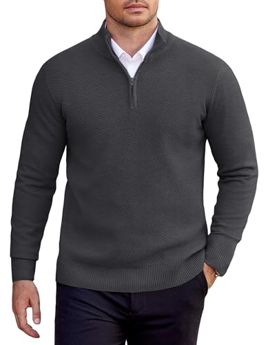 COOFANDY Pullover Herren 1/4 Zip Rollkragenpullover Einfarbig Troyer Strickpullover für Herren Feinstrick Arbeitspullover Winter Stehkragen Pulli Männer Winterpullover Dunkelgrau L COOFANDY Pullover Herren 1/4 Zip Rollkragenpullover Einfarbig Troyer Strickpullover für Herren Feinstrick Arbeitspullover Winter Stehkragen Pulli Männer Winterpullover Dunkelgrau L von COOFANDY