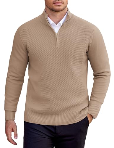 COOFANDY Pullover Herren 1/4 Zip Rollkragenpullover Einfarbig Troyer Strickpullover für Herren Feinstrick Arbeitspullover Winter Stehkragen Pulli Männer Winterpullover Khaki XXL COOFANDY Pullover Herren 1/4 Zip Rollkragenpullover Einfarbig Troyer Strickpullover für Herren Feinstrick Arbeitspullover Winter Stehkragen Pulli Männer Winterpullover Khaki XXL von COOFANDY