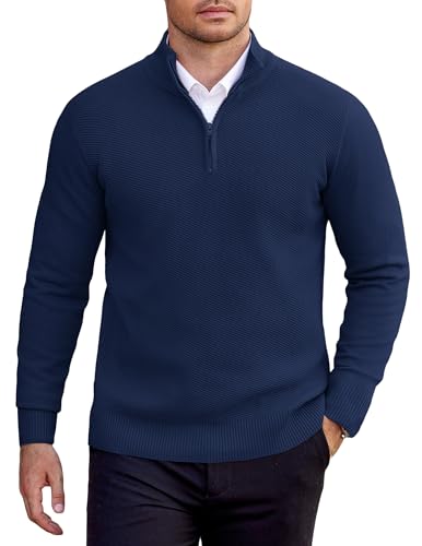 COOFANDY Pullover Herren 1/4 Zip Rollkragenpullover Einfarbig Troyer Strickpullover für Herren Feinstrick Arbeitspullover Winter Stehkragen Pulli Männer Winterpullover Marineblau XL COOFANDY Pullover Herren 1/4 Zip Rollkragenpullover Einfarbig Troyer Strickpullover für Herren Feinstrick Arbeitspullover Winter Stehkragen Pulli Männer Winterpullover Marineblau XL von COOFANDY