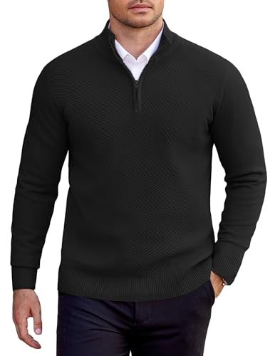 COOFANDY Pullover Herren 1/4 Zip Rollkragenpullover Einfarbig Troyer Strickpullover für Herren Feinstrick Arbeitspullover Winter Stehkragen Pulli Männer Winterpullover Schwarz XXL COOFANDY Pullover Herren 1/4 Zip Rollkragenpullover Einfarbig Troyer Strickpullover für Herren Feinstrick Arbeitspullover Winter Stehkragen Pulli Männer Winterpullover Schwarz XXL von COOFANDY