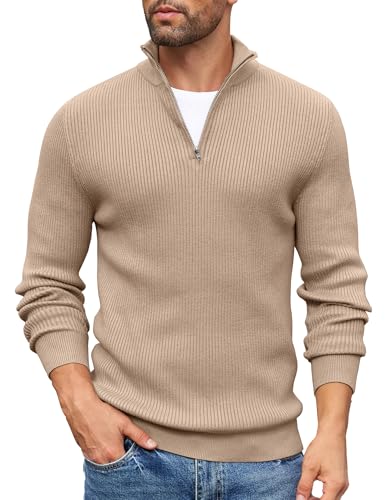 COOFANDY Pullover Herren 1/4 Zip Rollkragenpullover Troyer Rollkragenpulli Strickpullover Winterpullover Stehkragen Pullover Leichte warm Arbeitspullover Khaki L COOFANDY Pullover Herren 1/4 Zip Rollkragenpullover Troyer Rollkragenpulli Strickpullover Winterpullover Stehkragen Pullover Leichte warm Arbeitspullover Khaki L von COOFANDY