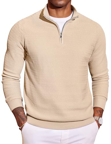 COOFANDY Pullover Herren 1/4 Zip Strickpullover Langarm Knitted Basic Kragenpullover Beige XL COOFANDY Pullover Herren 1/4 Zip Strickpullover Langarm Knitted Basic Kragenpullover Beige XL von COOFANDY