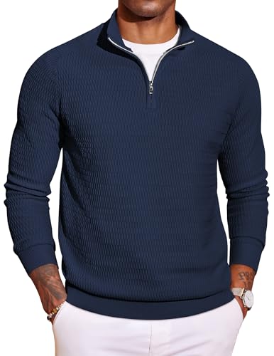 COOFANDY Pullover Herren 1/4 Zip Strickpullover Langarm Knitted Basic Kragenpullover Dunkelblau XXL COOFANDY Pullover Herren 1/4 Zip Strickpullover Langarm Knitted Basic Kragenpullover Dunkelblau XXL von COOFANDY