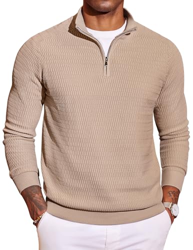COOFANDY Pullover Herren 1/4 Zip Strickpullover Langarm Knitted Basic Kragenpullover Khaki L COOFANDY Pullover Herren 1/4 Zip Strickpullover Langarm Knitted Basic Kragenpullover Khaki L von COOFANDY