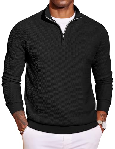 COOFANDY Pullover Herren 1/4 Zip Strickpullover Langarm Knitted Basic Kragenpullover Schwarz L COOFANDY Pullover Herren 1/4 Zip Strickpullover Langarm Knitted Basic Kragenpullover Schwarz L von COOFANDY