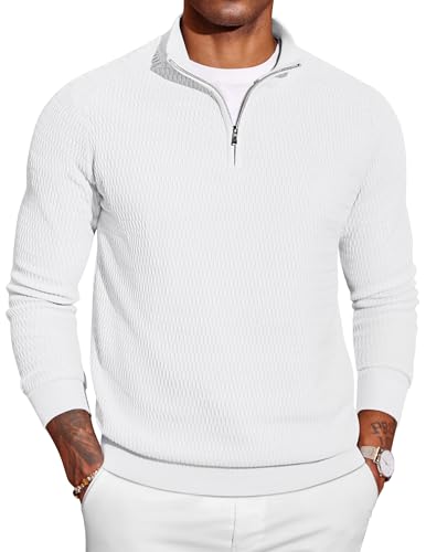 COOFANDY Pullover Herren 1/4 Zip Strickpullover Langarm Knitted Basic Kragenpullover Weiß L COOFANDY Pullover Herren 1/4 Zip Strickpullover Langarm Knitted Basic Kragenpullover Weiß L von COOFANDY