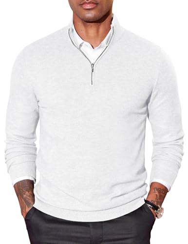 COOFANDY Pullover Herren Half Zip Pullover mit Reissverschluss Troyer Rollkragenpullover Business Herrenpullover Langarm Stehkragen Pulli Weiß M COOFANDY Pullover Herren Half Zip Pullover mit Reissverschluss Troyer Rollkragenpullover Business Herrenpullover Langarm Stehkragen Pulli Weiß M von COOFANDY