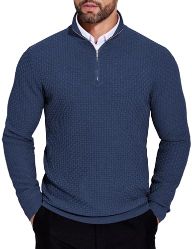 COOFANDY Pullover Herren Half Zip Rollkragenpullover Strick Winter Thermopulli Sweatshirt Ohne Kapuze Langarm Norweger Outdoor Fitness Arbeitspullover Navy Blau S COOFANDY Pullover Herren Half Zip Rollkragenpullover Strick Winter Thermopulli Sweatshirt Ohne Kapuze Langarm Norweger Outdoor Fitness Arbeitspullover Navy Blau S von COOFANDY