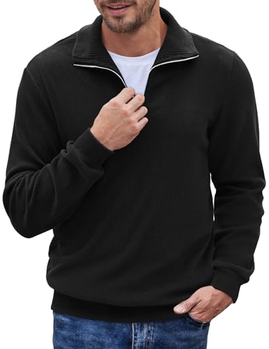 COOFANDY Pullover Herren Half Zip Winter Troyer Männer Warm Winterpullover Schwarz M von COOFANDY