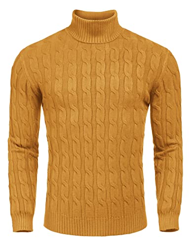 COOFANDY Pullover Herren Männer Rollkragenpullover Zopfmuster Feinstrick Herrenpullover Slim fit Sweater Langarmshirt Pulli Gelb XL COOFANDY Pullover Herren Männer Rollkragenpullover Zopfmuster Feinstrick Herrenpullover Slim fit Sweater Langarmshirt Pulli Gelb XL von COOFANDY