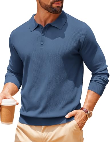 COOFANDY Herren Pullover Strick Winterpullover mit Polo Kragen Thermo Herrenpullover Langarm Business Casual Poloshirt Dunkelblau XXXL von COOFANDY