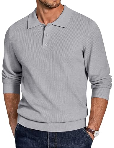COOFANDY Pullover Herren Polo Strickpullover Langarm Poloshirt Männer Basic Pulli Casual Business Sweater Hellgrau XXL COOFANDY Pullover Herren Polo Strickpullover Langarm Poloshirt Männer Basic Pulli Casual Business Sweater Hellgrau XXL von COOFANDY