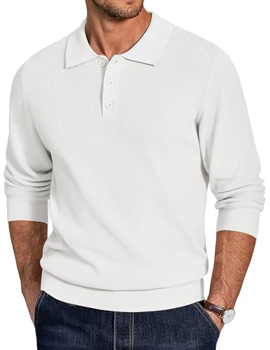 COOFANDY Pullover Herren Polo Strickpullover Langarm Poloshirt Männer Basic Pulli Casual Business Sweater Weiß XXL COOFANDY Pullover Herren Polo Strickpullover Langarm Poloshirt Männer Basic Pulli Casual Business Sweater Weiß XXL von COOFANDY