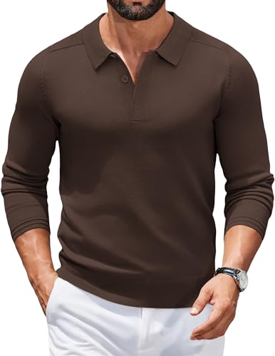 COOFANDY Herren Polo Pullover Strickpullover Poloshirt Herrenpullover Langarm Polohemd Pulli Polokragen Pullover Business Winterpullover mit Hemdkragen Sweater Sweatshirt Braun M von COOFANDY