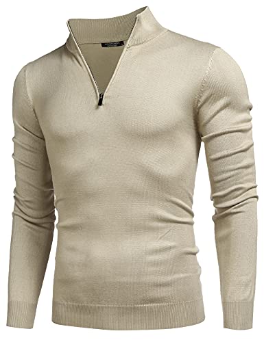 COOFANDY Pullover Herren Rollkragen Pullover Turtleneckpullover Feinstrick Seater 1/4 Zip Neck Pulli Winterpullover Warm Strickpullover Langarm Leichter Arbeitspullover Khaki S von COOFANDY