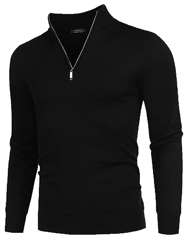 COOFANDY Pullover Herren Rollkragen Pullover Turtleneckpullover Feinstrick Seater 1/4 Zip Neck Pulli Winterpullover Warm Strickpullover Langarm Leichter Arbeitspullover Schwarz S von COOFANDY