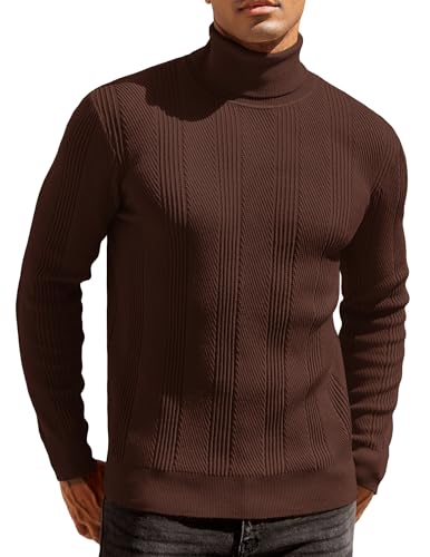COOFANDY Pullover Herren Rollkragen Strickpullover Rollkragenpullover Casual Business Pulli Männer Slim fit Turtleneck Sweater Rolli Langarm Kaffeebraun M von COOFANDY