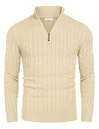 COOFANDY Pullover Herren Rollkragenpullover 1/4 Zip Neck Turtleneckpullover Feinstrick Sweater Winterpullover Warm Pulli Strickpullover Langarm Helles Khaki XXL COOFANDY Pullover Herren Rollkragenpullover 1/4 Zip Neck Turtleneckpullover Feinstrick Sweater Winterpullover Warm Pulli Strickpullover Langarm Helles Khaki XXL von COOFANDY