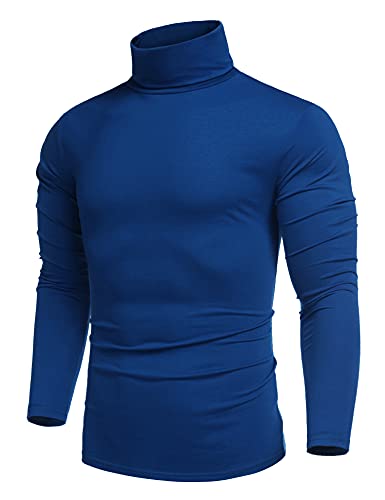 COOFANDY Herren Rollkragenpullover Dünne Rollkragenshirt Longsleeve Turtleneck Langarmshirts Baumwolle Rolli Herren Langarm Unterziehrolli Slim Fit Einfarbig Königsblau XXL von COOFANDY