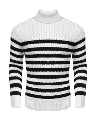 COOFANDY Pullover Herren Rollkragenpullover Strickpullover Rollkragen Winterpullover Rollkragenpulli Sweatshirt Rollkragen Longsleeve Sweater Freizeit Pullover Streifen-A XXL COOFANDY Pullover Herren Rollkragenpullover Strickpullover Rollkragen Winterpullover Rollkragenpulli Sweatshirt Rollkragen Longsleeve Sweater Freizeit Pullover Streifen-A XXL von COOFANDY