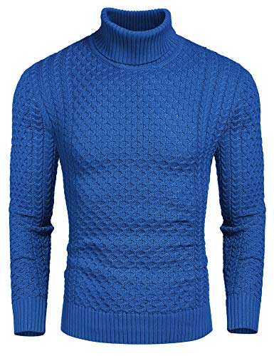 COOFANDY Pullover Herren Rollkragenpullover Strickpullover Rollkragenpulli Feinstrick Sweatshirt Langarmshirt Basic Winterpullover Slim fit Rolli Herren Langarm Blau XXL von COOFANDY