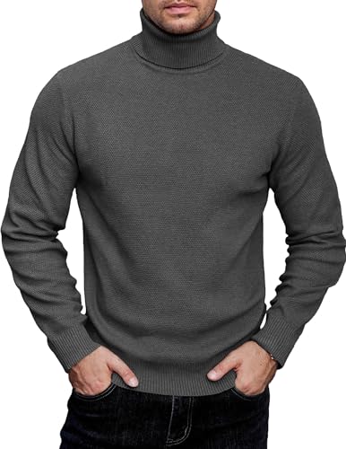 COOFANDY Pullover Herren Rollkragenpullover Strickpullover Sweaters Winterpullover Dünn Pulli Turtleneck Pullover Casual Regular Fit Dunkelgrau XXL von COOFANDY