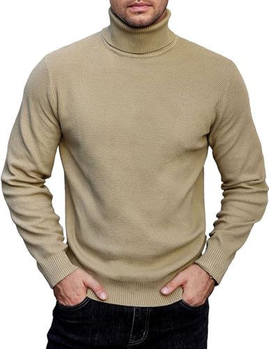 COOFANDY Pullover Herren Rollkragenpullover Strickpullover Sweaters Winterpullover Dünn Pulli Turtleneck Pullover Casual Regular Fit Khaki XXL von COOFANDY