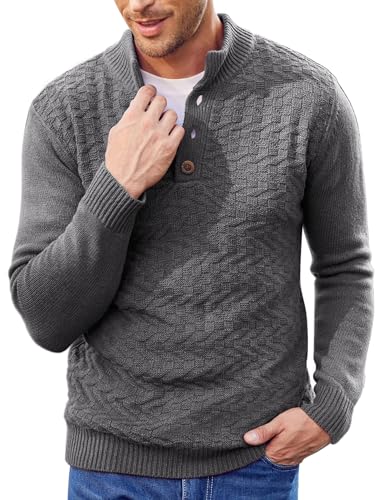 COOFANDY Pullover Herren Rollkragenpullover Warm Strickpullover Henley Winterpullover Herrenpullover Langarm Kragenpullover Rollkragen Pulli Thermal Pullover Dunkelgrau XL von COOFANDY