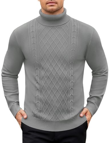 COOFANDY Pullover Herren Rollkragenpullover Winterpullover Strickpullover Turtleneck Sweater Feinstrick Pulli Männer Pullover mit Kragen Dunkelgrau M von COOFANDY