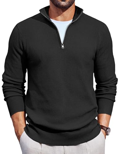 COOFANDY Pullover Herren Rollkragenpullover mit ReißVerschluss Strickpullover 1/4 Zip Kragen Pullover Business Casual Pulli Langarm Herrenpullover Schwarz XXL von COOFANDY