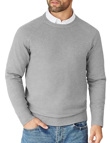 COOFANDY Pullover Herren Rundhals Business Pullover Langarm Herrenpullover Strickpullover Winterpullover Leichte Crewneck Sweater Hellgrau XXL von COOFANDY