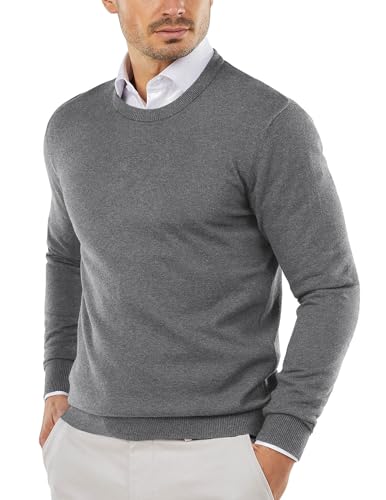 COOFANDY Pullover Herren Rundhals Feinstrickpullover Regular Fit Strickpullover Strickpullover Leichter Crewneck Sweater Grau L von COOFANDY