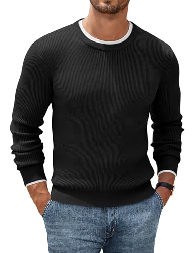 COOFANDY Pullover Herren Rundhals Strickpullover Feinstrick Business Pullover Sweater Herbst Wintepullover Knitted Pulli Schwarz XL von COOFANDY