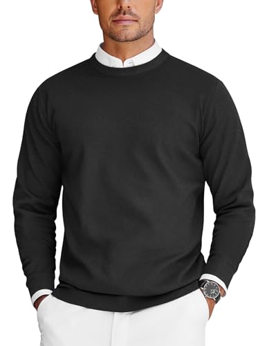 COOFANDY Pullover Herren Rundhals Strickpullover Sweater Feinstrick Herrenullover Rundhalspullover Ribbed Pulli Regular Fit Sommer Pullover Schwarz XXL von COOFANDY