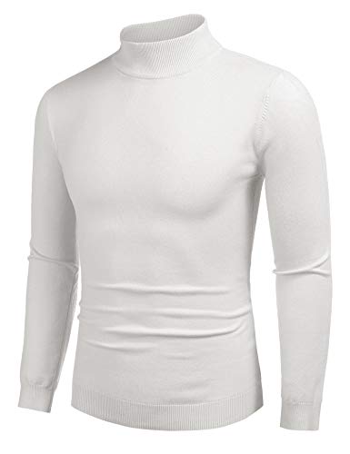 COOFANDY Pullover Herren Slim Fit Rollkragenpullover Eleganter Casual Langarm Warmer Strickpullover Weiß M von COOFANDY