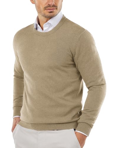 COOFANDY Pullover Herren Slim Fit Rundhals Strickpullover Herren Dünn Leicht Sweater Business Winterpullover Männer Pulli Beige M von COOFANDY