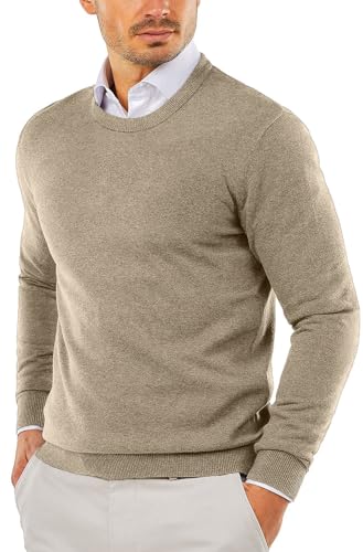 COOFANDY Pullover Herren Slim Fit Rundhals Strickpullover Herren Freizeit Sweater Business Winterpullover Männer Feinstrick Pulli Beige S von COOFANDY