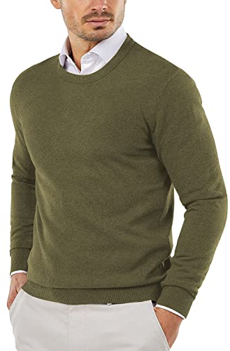 COOFANDY Pullover Herren Slim Fit Rundhalsausschnitt Baumwolle Strickpullover Sommer Pulli Feinstrick Business Sweater Armeegrün M von COOFANDY