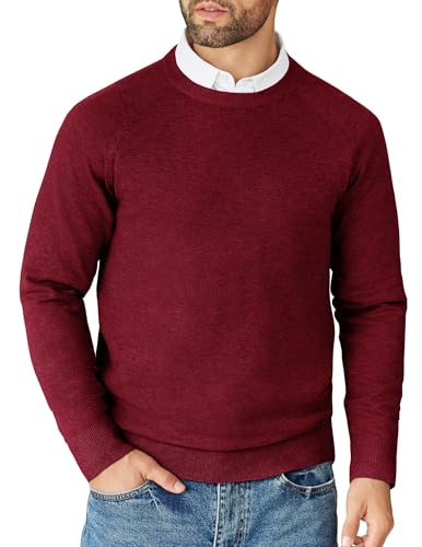 COOFANDY Pullover Herren Strickpullover Herrenpullover Langarm Feinstrickpullover Pullover mit Rundhals Winterpullover Männer Pulli Weinrot S von COOFANDY