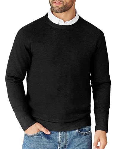 COOFANDY Pullover Herren Strickpullover Langarm Herrenpullover Casual Winterpullover Dünner Pullover Männer Crewneck Sweater Dünn Schwarz XXL von COOFANDY
