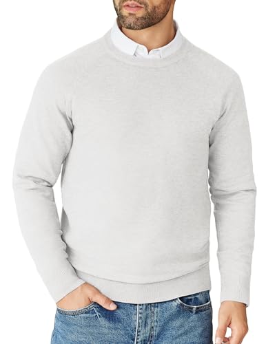 COOFANDY Pullover Herren Strickpullover Langarm Herrenpullover Männer Pullover Rundhals Winterpullover Dünner Pulli Arbeitspullover Weiß 3XL von COOFANDY