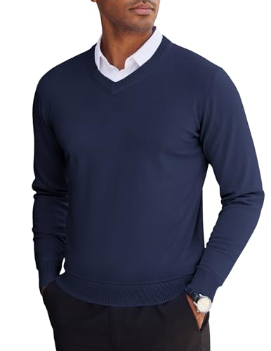 COOFANDY Pullover Herren Strickpullover Langarm Herrenpullover Solid Männer Pullover V Ausschnitt Winterpullover Navy Blau XXL von COOFANDY