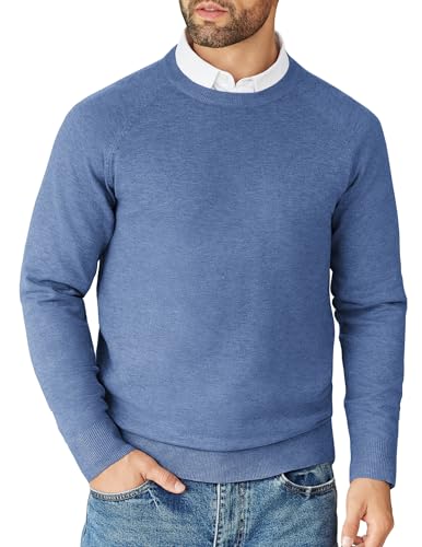 COOFANDY Pullover Herren Strickpullover Langarm Herrenpullover für Männer Solid Feinstrickpullover Rundausschnitt Dünne Pullover Light Winter Blau L von COOFANDY
