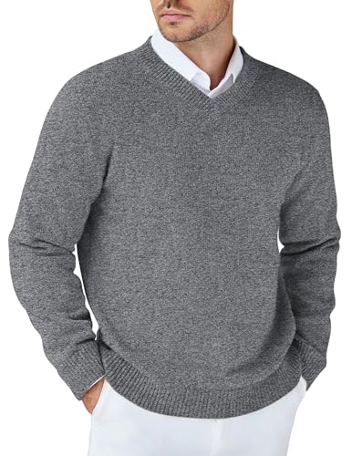 COOFANDY Pullover Herren Strickpullover V-Ausschnitt Männer Winterpulli Langarmshirt Casual Sweatershirt Anthrazitgrau XL von COOFANDY