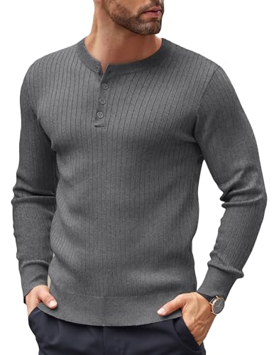 COOFANDY Pullover Herren mit Knopfleiste Henley Strickpullover Rundhals Feinstrick Langarmshirt Winterpullover Männer Pulli Mittelgrau XXL COOFANDY Pullover Herren mit Knopfleiste Henley Strickpullover Rundhals Feinstrick Langarmshirt Winterpullover Männer Pulli Mittelgrau XXL von COOFANDY