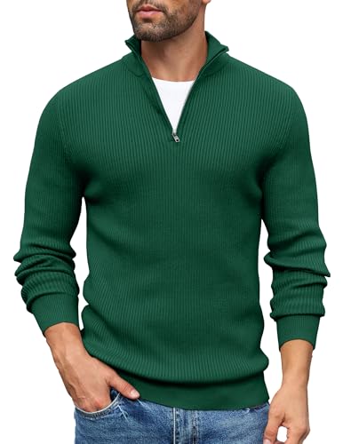 COOFANDY Pullover Herren Troyer Half Zip Pullover Rollkragenpullover Arbeitspullover Winterpullover Rollkragen Pullover mit Reißverschluss Regular Fit Grün L von COOFANDY