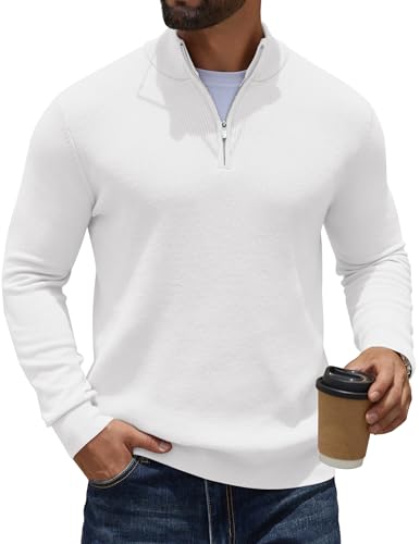 COOFANDY Pullover Herren Troyer Kragen Strickpullover Slim Fit Rollkragenpullover mit Reißverschluss Sweater Zip Pulli Leichter Winterpullover Weiß S COOFANDY Pullover Herren Troyer Kragen Strickpullover Slim Fit Rollkragenpullover mit Reißverschluss Sweater Zip Pulli Leichter Winterpullover Weiß S von COOFANDY