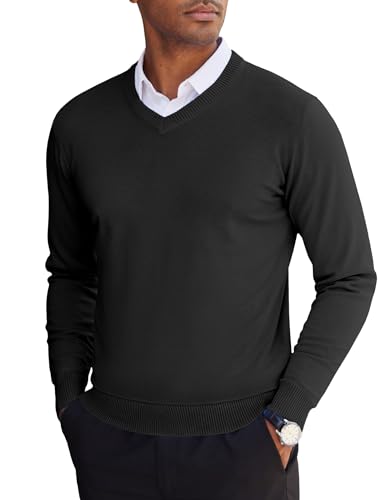 COOFANDY Pullover Herren V Ausschnitt Strickpullover Business Pullover Dünne Herrenpullover Langarm Winterpullover Regular Fit Sweatshirt Schwarz S von COOFANDY