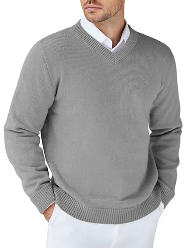 COOFANDY Herrenpullover V Ausschnitt Winterpullover Regular Fit Herrenpullover Strick Pullover Männer Pulli Mittelgrau XL von COOFANDY